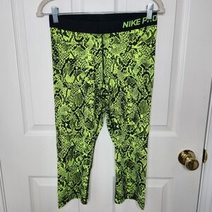 Nike Pro Neon Python Print Yellow Green Crop Pants Leggings Size Large